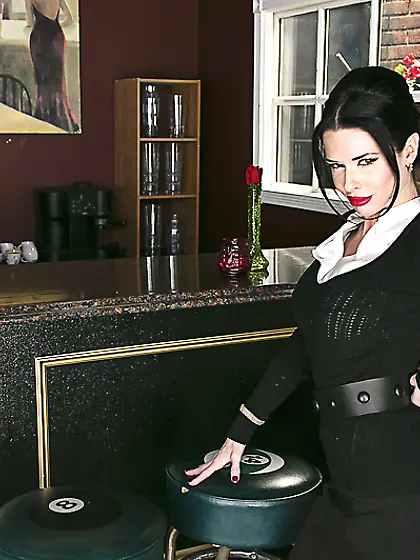 Sensational dark haired chick in nylon stockings sucks a fat dic