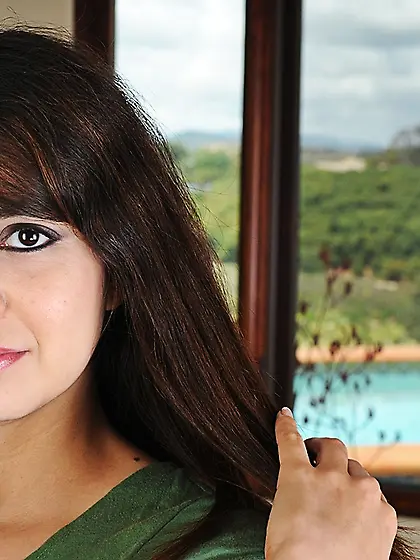 Small titty brunette cutie Matti Parker with totally smooth puss