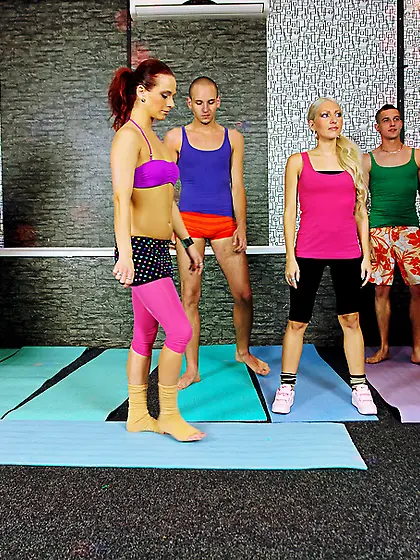 Yoga class finishes with hot bi fucking