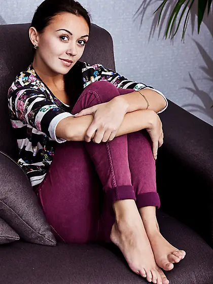 Slim brunette clothes floor