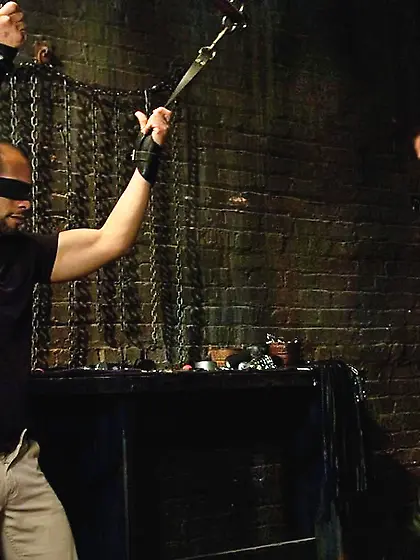 Horny dude tied chains