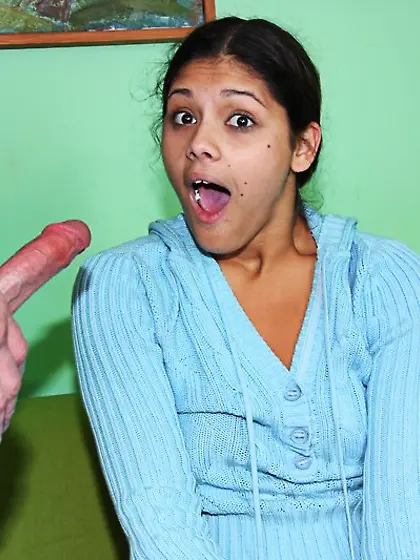 Naked black haired latina cutie Gina Lopez strokes juicy dick be