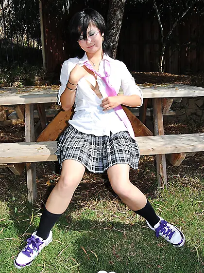Asian schoolgirl does some hot outdoor teasing