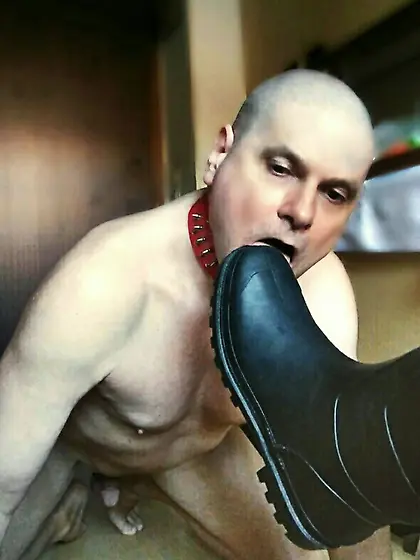 submissive loser licks kneeling riding boots clean