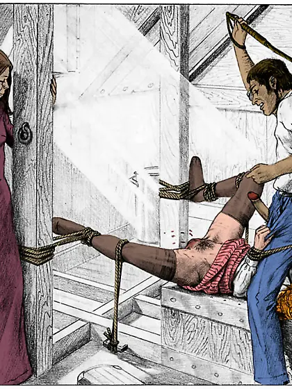 Whipped on the pussy (by Farrel). Colorized.