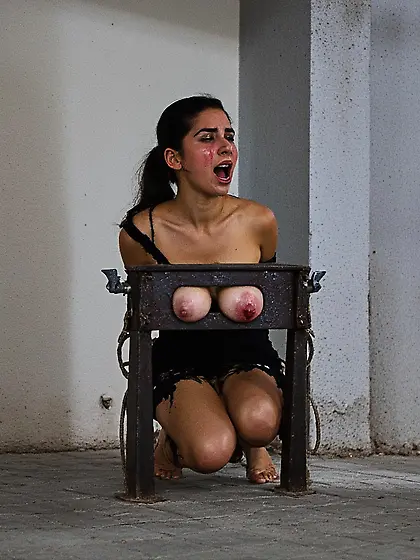 Tiddies on guillotine