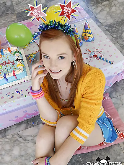Winsome redhead celebrates birthday by being penetrated with fat