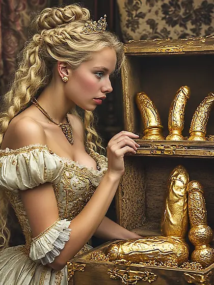 Discovering the queen's golden dildos