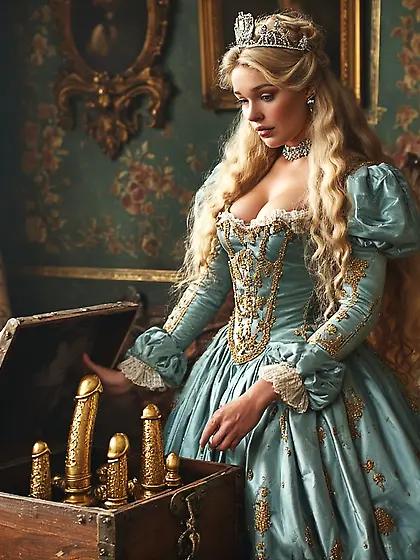 Discovering the queen's golden dildos