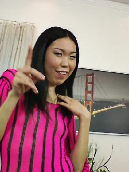 Asian deapthroat licks balls