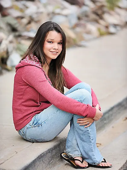 Shy brunette takes layer