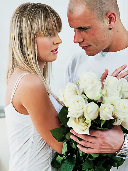 Pretty blonde seduces bald