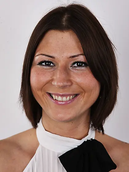 Cute brunette takes white