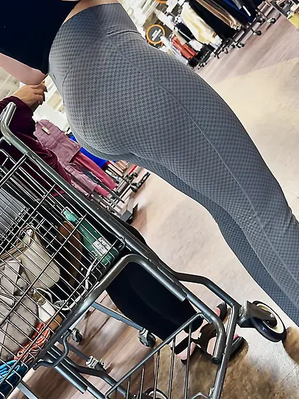 Candid PAWG shopping with mom insane ass and VPL