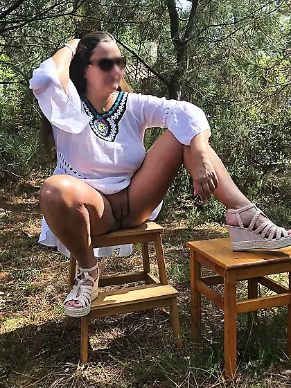 White dress without panties