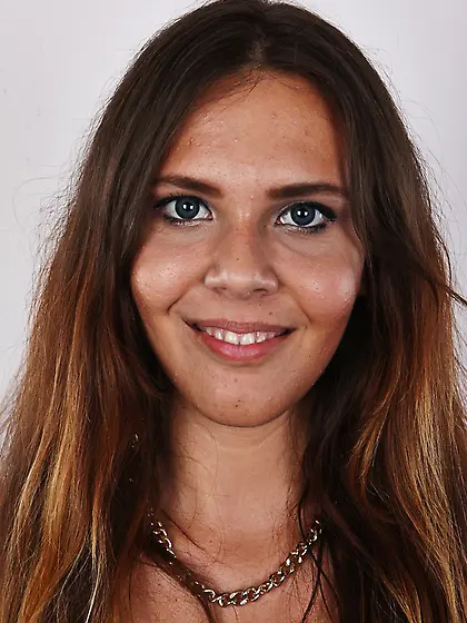 Long-haired teen brunette enjoys