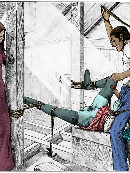 Whipped on the pussy (by Farrel).  Colorized.