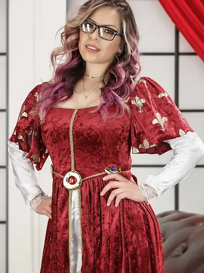 Pornstar with dyed hair takes her Victorian dress off advertise