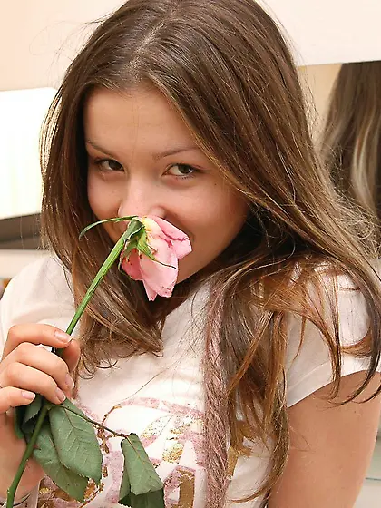 Lusty teen gal Emily 18 takes off her little thongs and teases w