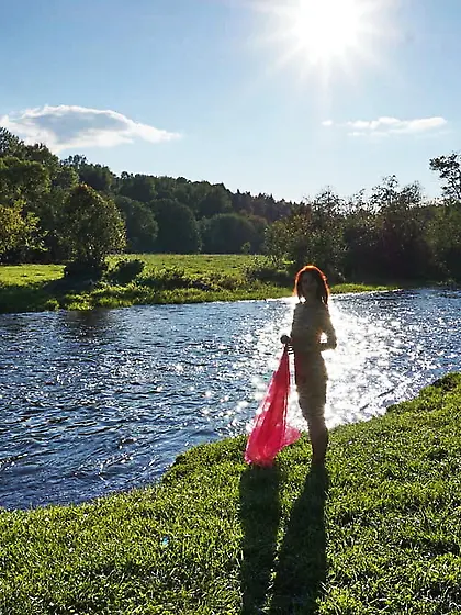 On the Beach with Pink Shawl