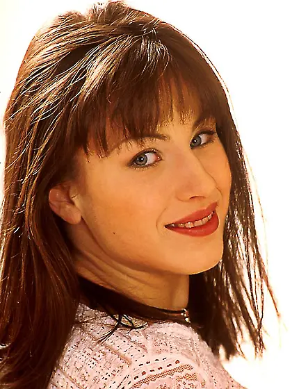 Pretty chick Bernadett S in black stockings presenting her juicy