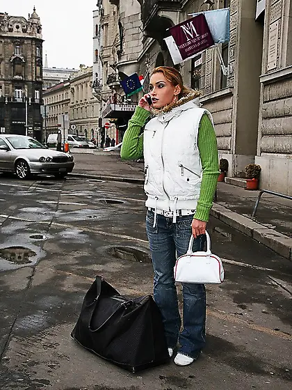 Lusty blonde whore Kathia Nobili strips her clothes and gets her