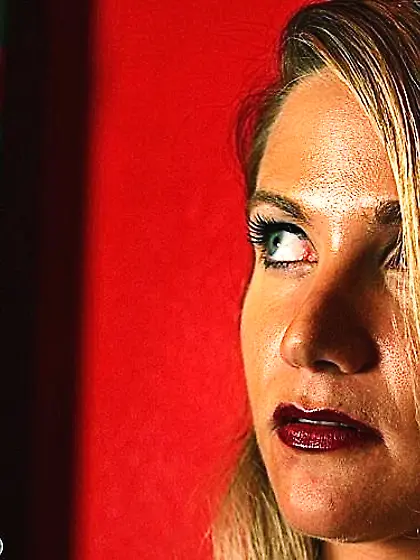 Tied up blonde beauty sucking on a nice dildo