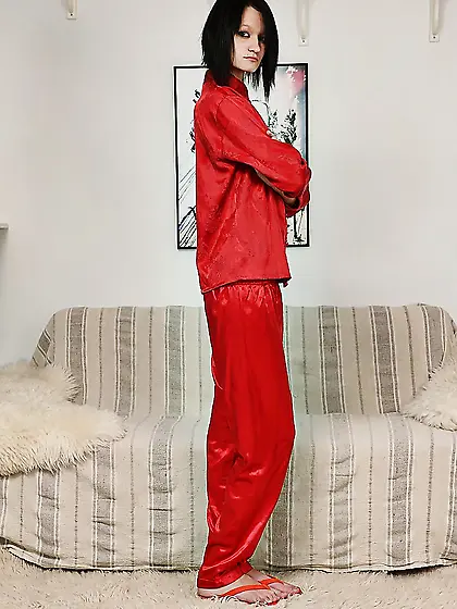 Skinny anal dildo masturbation