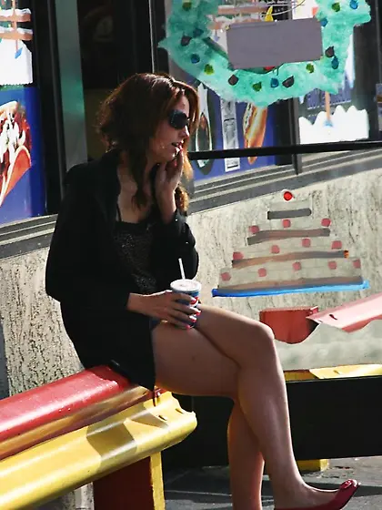 Long legged redhead Susan R in short jean skirt makes love to he