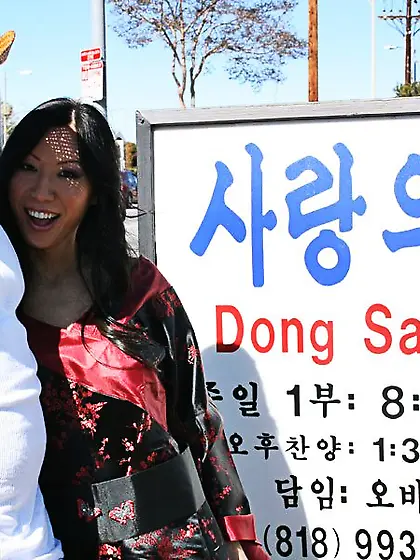 Asian babe Tia Ling takes the biggest facial ever after getting