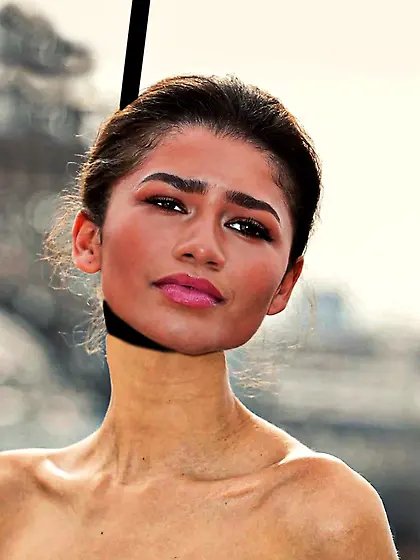 An extremely long neck being stretched