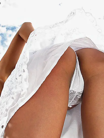 Rosemary Radeva takes her sexy white panties off and then shows