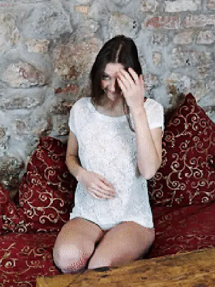 Rebeka Ruby hairy pussy masturbates with dildo