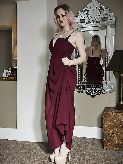 Busty sexy long legs