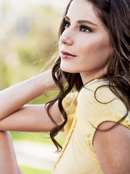 Naked brunette Rilee Marks lying comfy outdoor stimulating the o