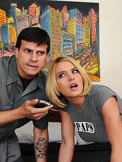 Blonde girl Krissy Lynn with big round melons gets her smooth pu