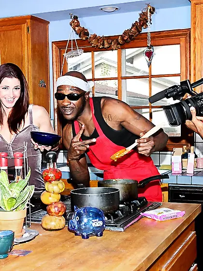 Sexy brunette blowing black