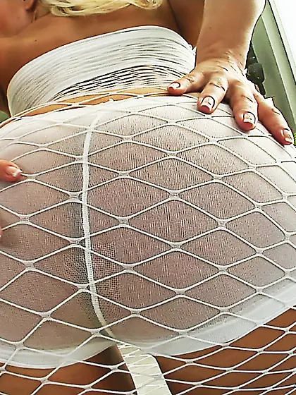 Blonde strips white lingerie