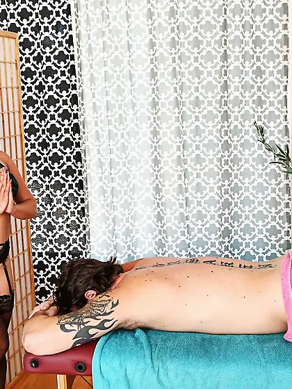 Black lingerie dressed asian