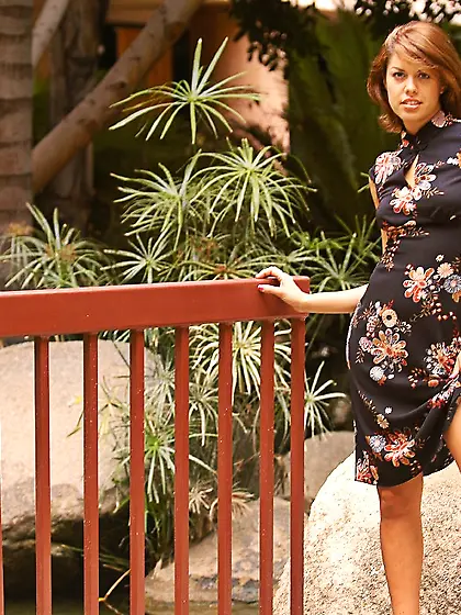 Hot redhead babe Marlena FTV strips her black dress and shows he