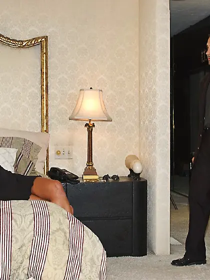 Horny brunette babe Sydnee Steele wanks her lover's dong an