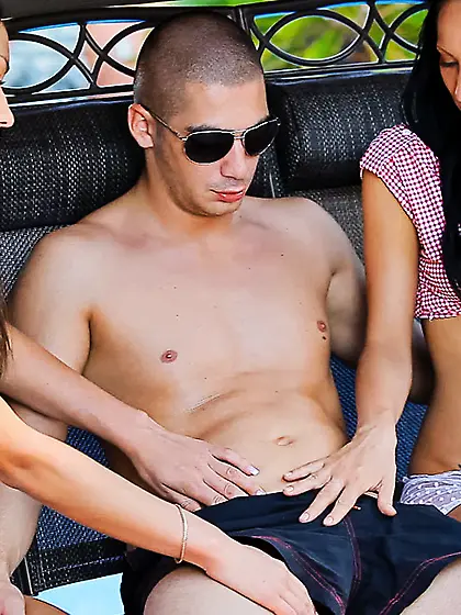 Lustful brunettes enjoy stiff