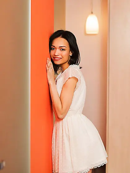 Playful brunette with short hair takes off that pesky white dres
