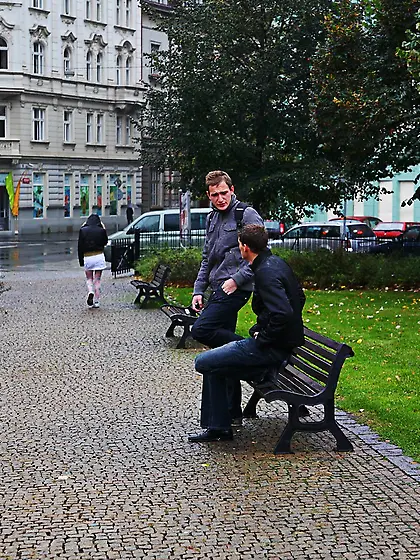 Two boys were sitting