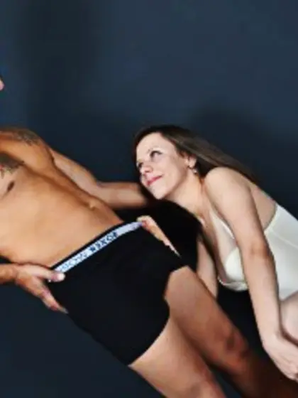 Blonde Teen Michelle and Brunette Mike Blowjob.