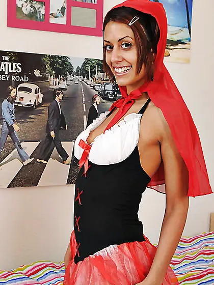 Latina Red Riding Hood spreads pussy lips while grandma is not a